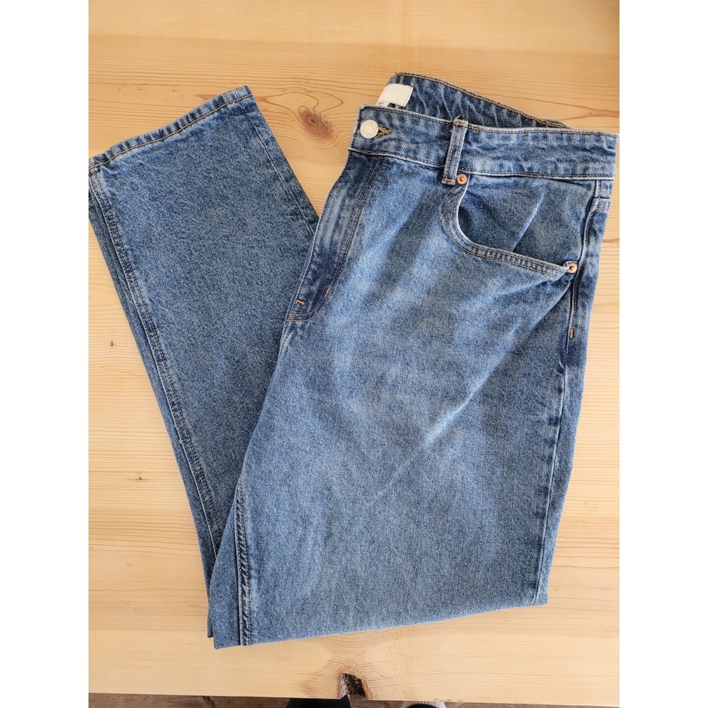 H&M Collegiate Wide Leg Taper Jeans Womens‎ Sz 12 High Rise Mid Wash Denim